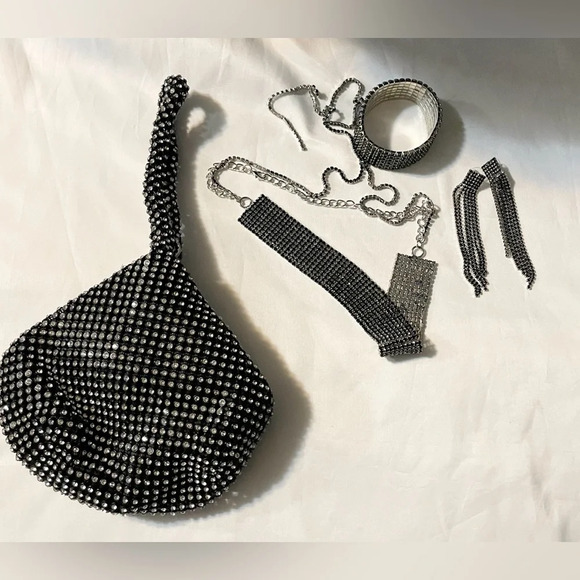 6 pcs Women Crystal Set Rhinestone Choker Necklace,Bangle Bracelet,earring - Picture 4 of 4